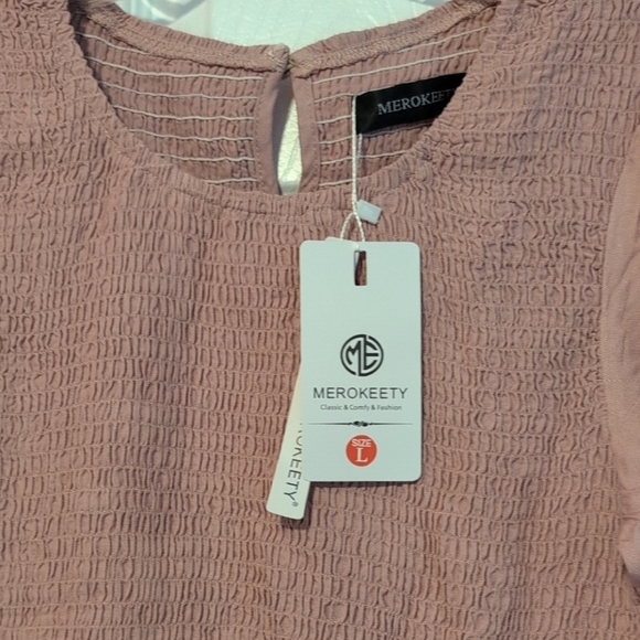 Merokeety Pink Long Sleeve High Waisted Flowy Boho Mini Dress NWT - Picture 5 of 9